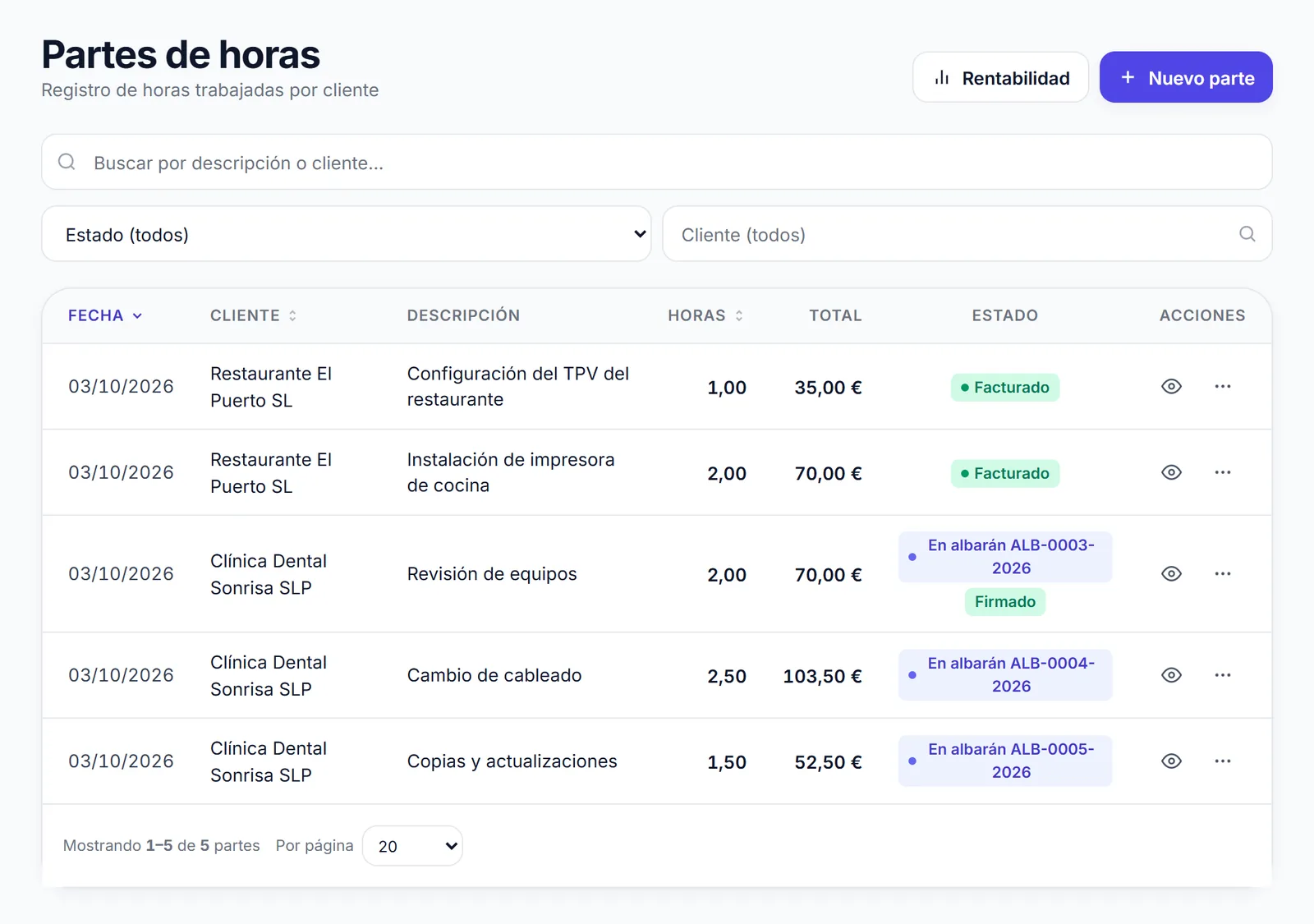 Factura los partes cuando quieras