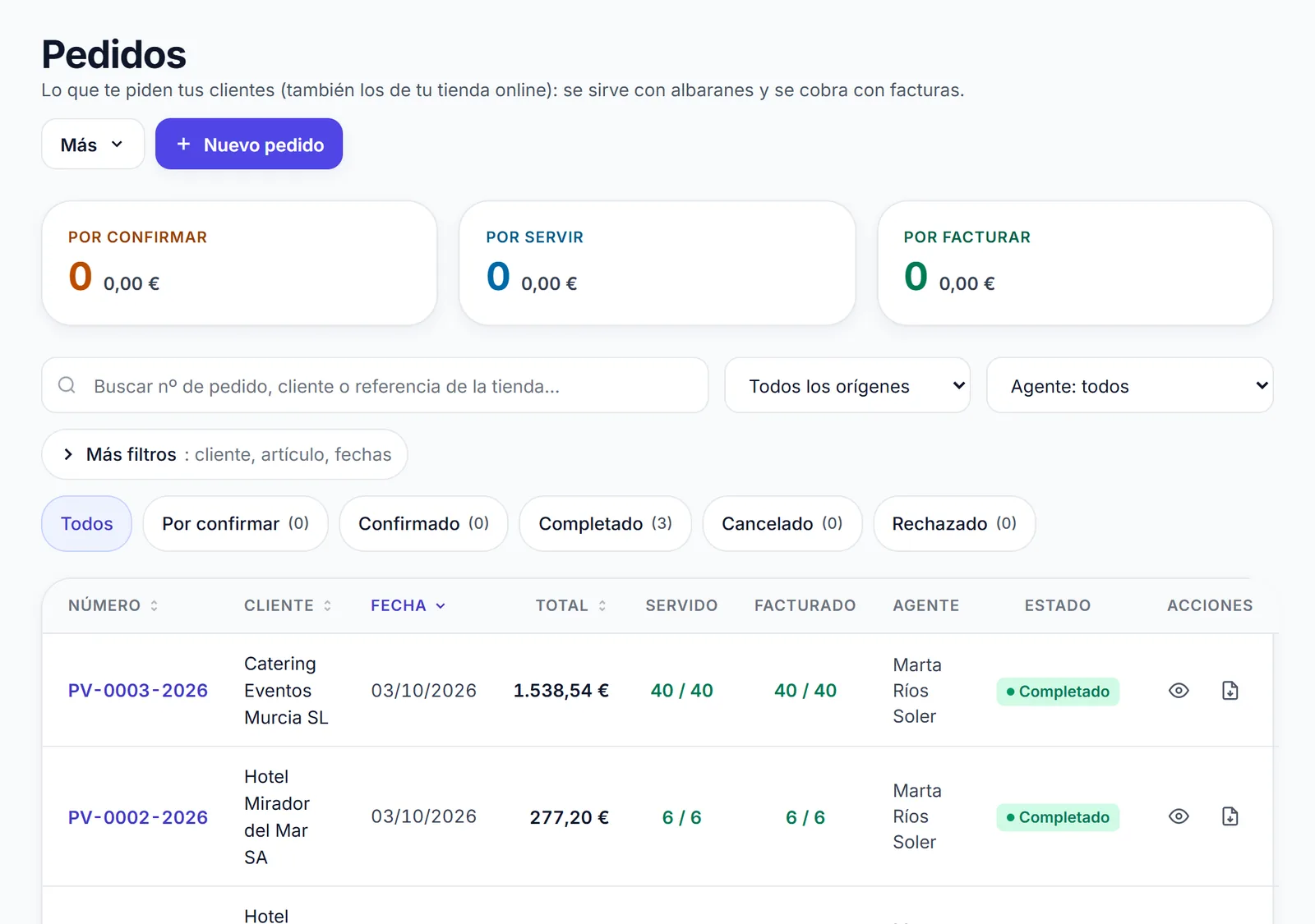 Los pedidos de la web, con los de siempre